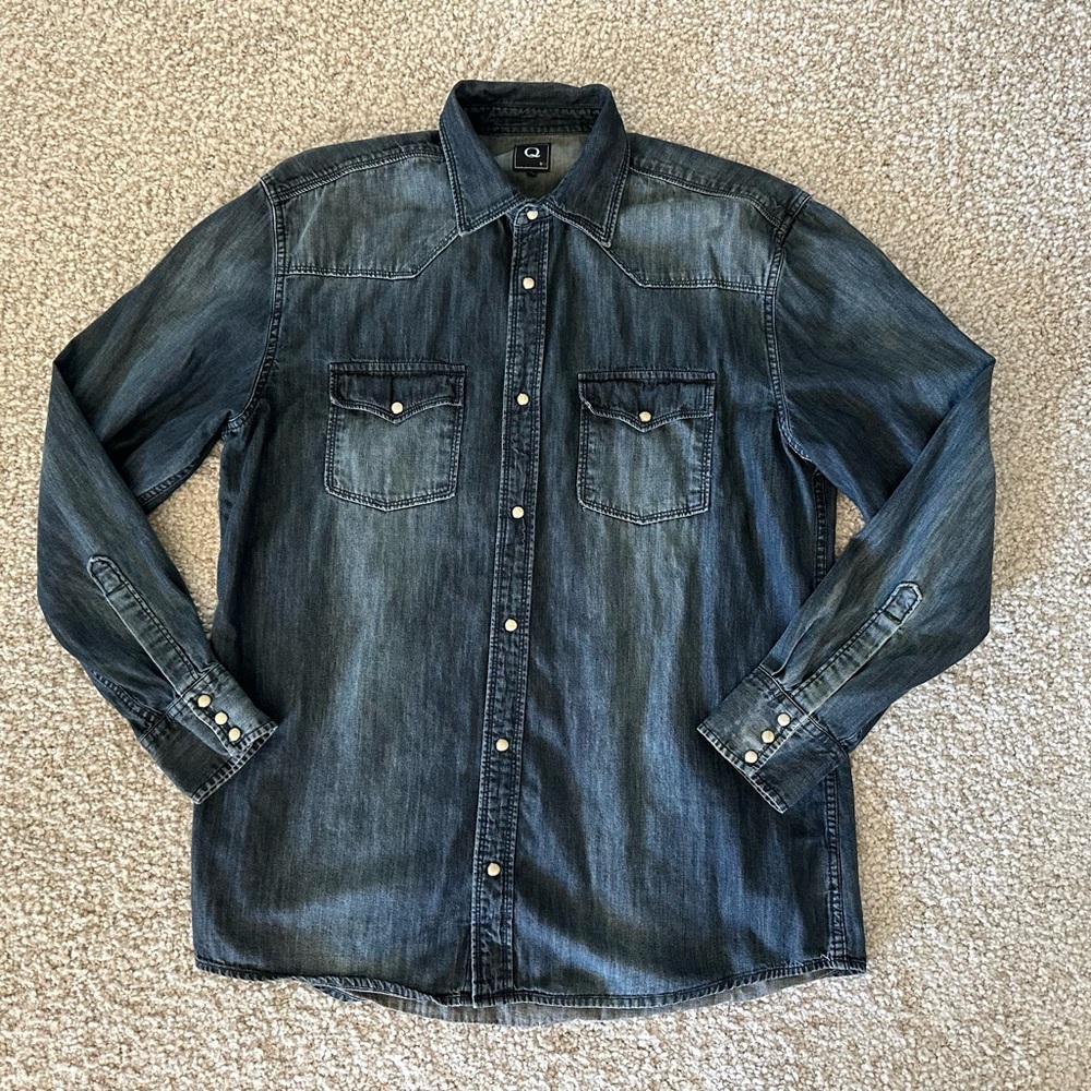 Q by Flynt Alamito Denim Button Down / snap pearl buttons / Size: XL / Worn Once